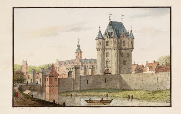 Zicht van buiten de stad op de Nekkerspoelpoort in 1578